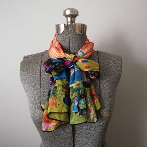 Oblong Silk Scarf with Colourful Houses